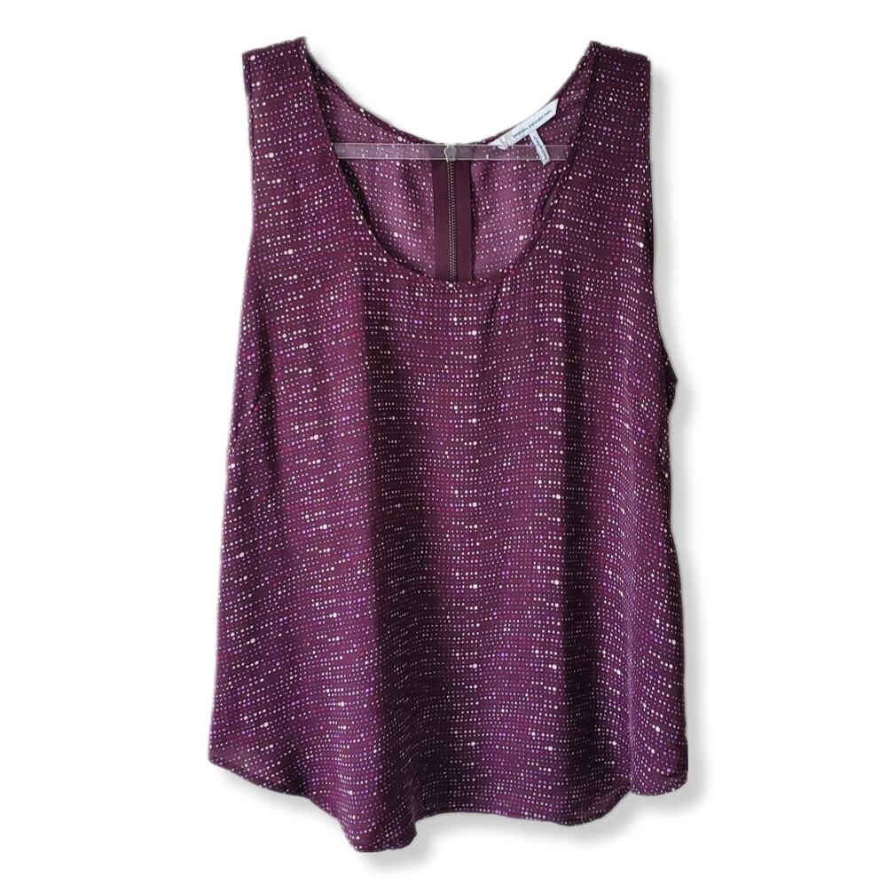 Women French Connection Purple Dot Blouse Tank Top L Career Casual Modern Flowy